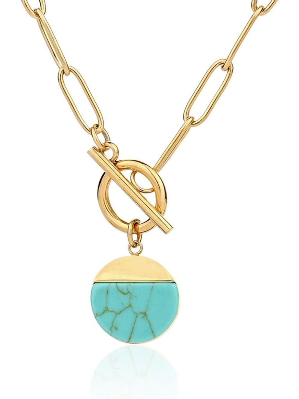 18K Gold Plated Gemstone Toggle Necklace - Heart, Round & Teardrop Jewelry Gift